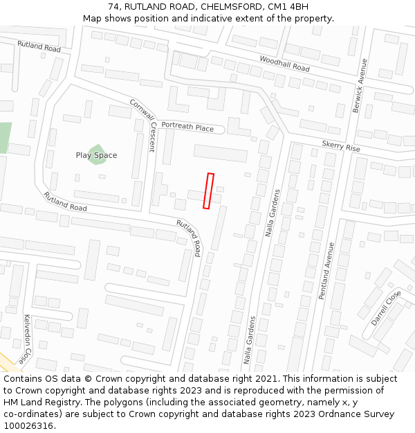 74, RUTLAND ROAD, CHELMSFORD, CM1 4BH: Location map and indicative extent of plot