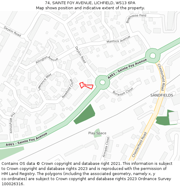 74, SAINTE FOY AVENUE, LICHFIELD, WS13 6PA: Location map and indicative extent of plot