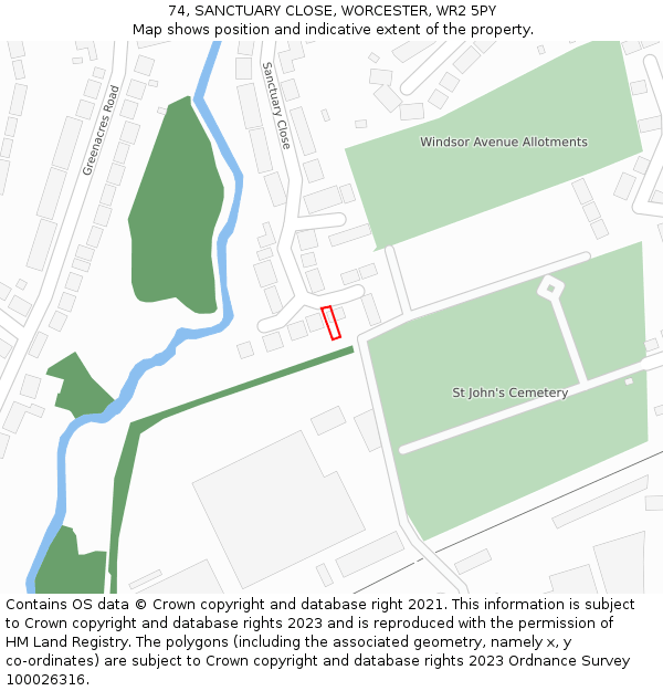 74, SANCTUARY CLOSE, WORCESTER, WR2 5PY: Location map and indicative extent of plot
