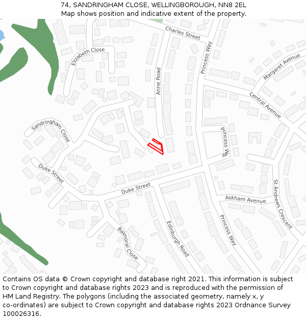 74, SANDRINGHAM CLOSE, WELLINGBOROUGH, NN8 2EL: Location map and indicative extent of plot