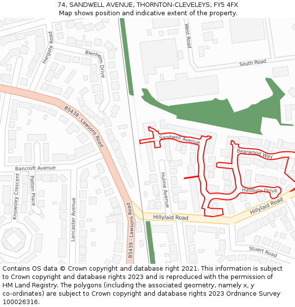 74, SANDWELL AVENUE, THORNTON-CLEVELEYS, FY5 4FX: Location map and indicative extent of plot
