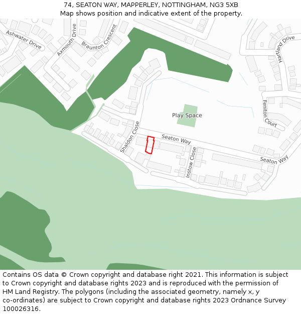 74, SEATON WAY, MAPPERLEY, NOTTINGHAM, NG3 5XB: Location map and indicative extent of plot