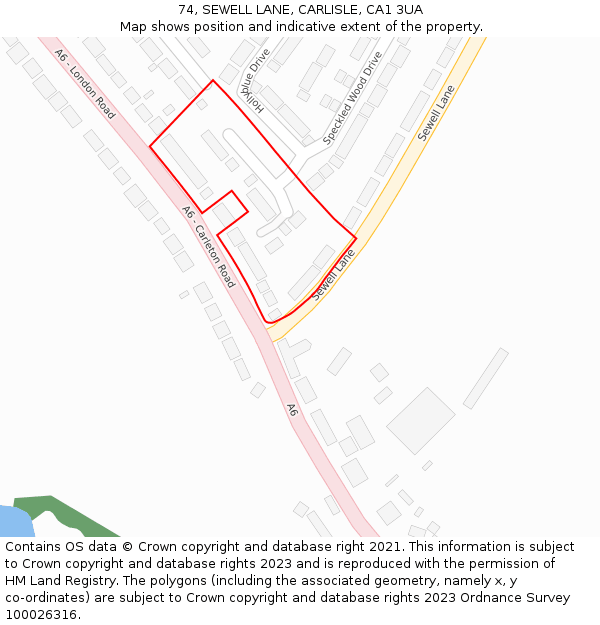 74, SEWELL LANE, CARLISLE, CA1 3UA: Location map and indicative extent of plot