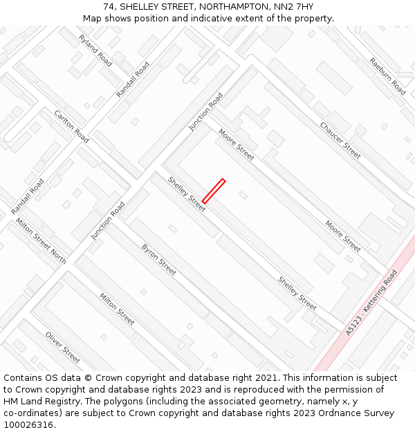 74, SHELLEY STREET, NORTHAMPTON, NN2 7HY: Location map and indicative extent of plot