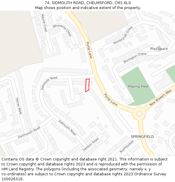 74, SIDMOUTH ROAD, CHELMSFORD, CM1 6LS: Location map and indicative extent of plot
