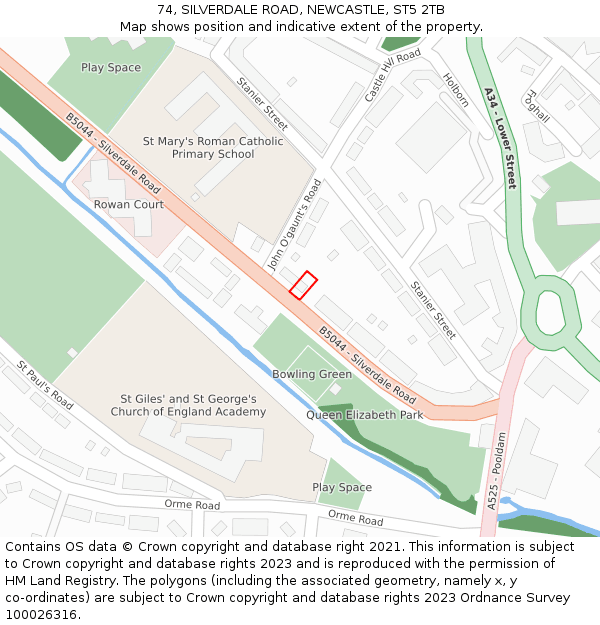 74, SILVERDALE ROAD, NEWCASTLE, ST5 2TB: Location map and indicative extent of plot