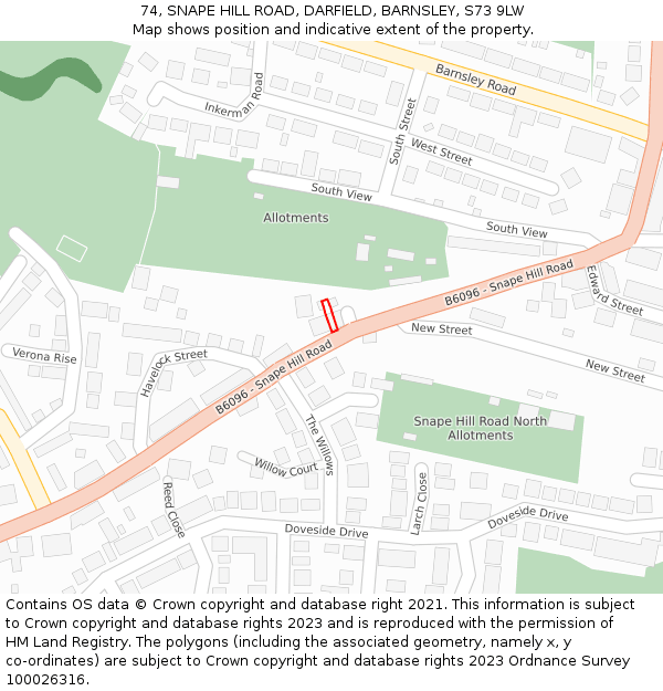 74, SNAPE HILL ROAD, DARFIELD, BARNSLEY, S73 9LW: Location map and indicative extent of plot