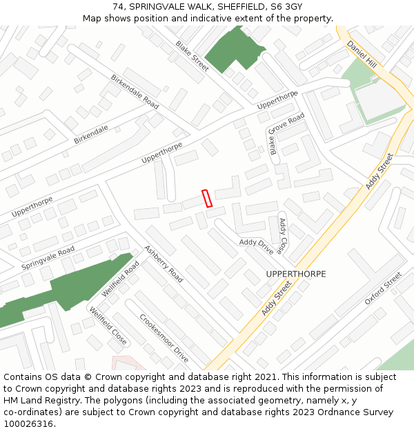 74, SPRINGVALE WALK, SHEFFIELD, S6 3GY: Location map and indicative extent of plot