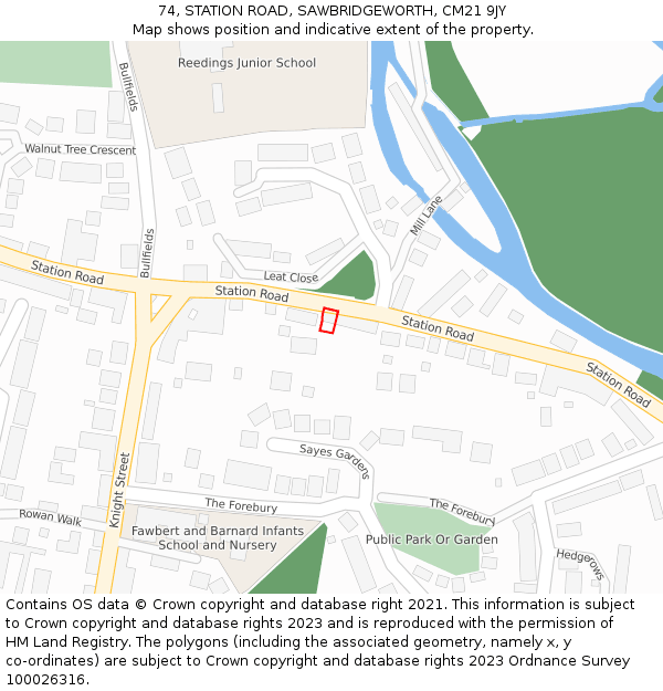 74, STATION ROAD, SAWBRIDGEWORTH, CM21 9JY: Location map and indicative extent of plot