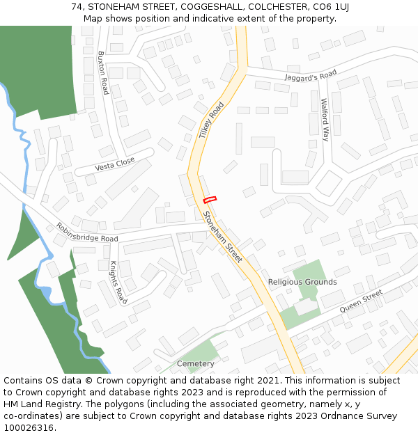 74, STONEHAM STREET, COGGESHALL, COLCHESTER, CO6 1UJ: Location map and indicative extent of plot