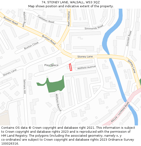 74, STONEY LANE, WALSALL, WS3 3QZ: Location map and indicative extent of plot
