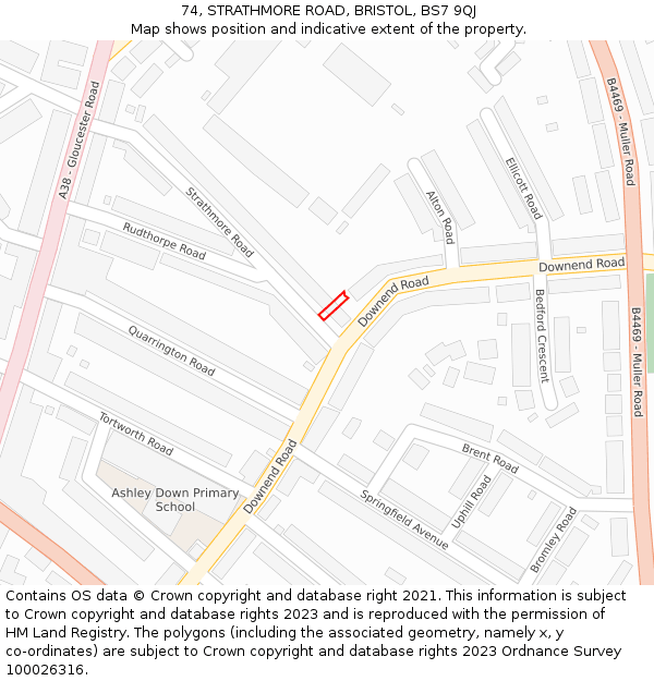 74, STRATHMORE ROAD, BRISTOL, BS7 9QJ: Location map and indicative extent of plot