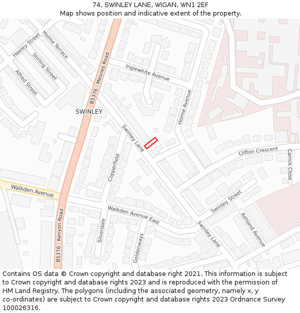 74, SWINLEY LANE, WIGAN, WN1 2EF: Location map and indicative extent of plot