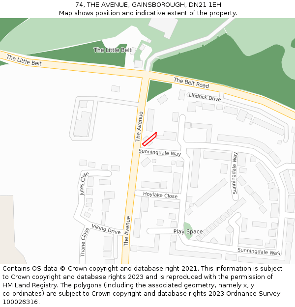 74, THE AVENUE, GAINSBOROUGH, DN21 1EH: Location map and indicative extent of plot