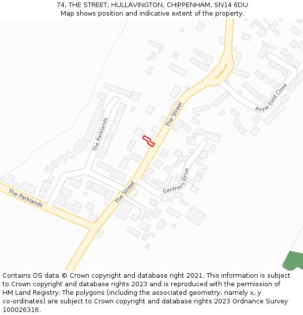 74, THE STREET, HULLAVINGTON, CHIPPENHAM, SN14 6DU: Location map and indicative extent of plot