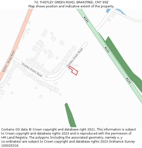 74, THISTLEY GREEN ROAD, BRAINTREE, CM7 9SE: Location map and indicative extent of plot