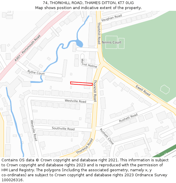 74, THORKHILL ROAD, THAMES DITTON, KT7 0UG: Location map and indicative extent of plot