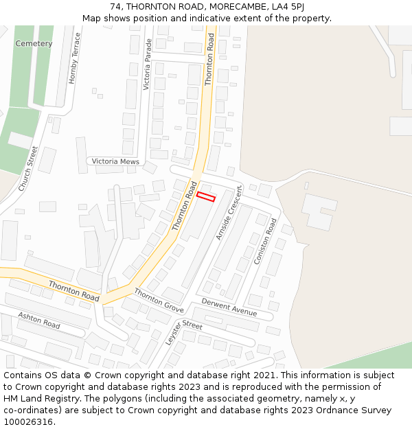 74, THORNTON ROAD, MORECAMBE, LA4 5PJ: Location map and indicative extent of plot