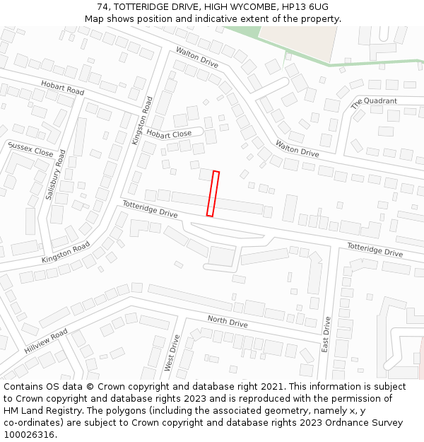 74, TOTTERIDGE DRIVE, HIGH WYCOMBE, HP13 6UG: Location map and indicative extent of plot