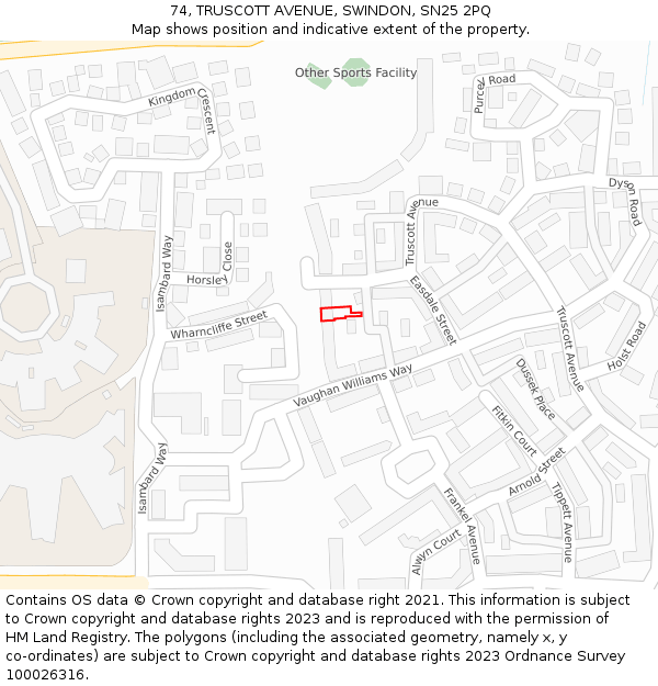 74, TRUSCOTT AVENUE, SWINDON, SN25 2PQ: Location map and indicative extent of plot
