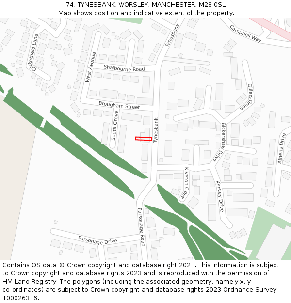 74, TYNESBANK, WORSLEY, MANCHESTER, M28 0SL: Location map and indicative extent of plot