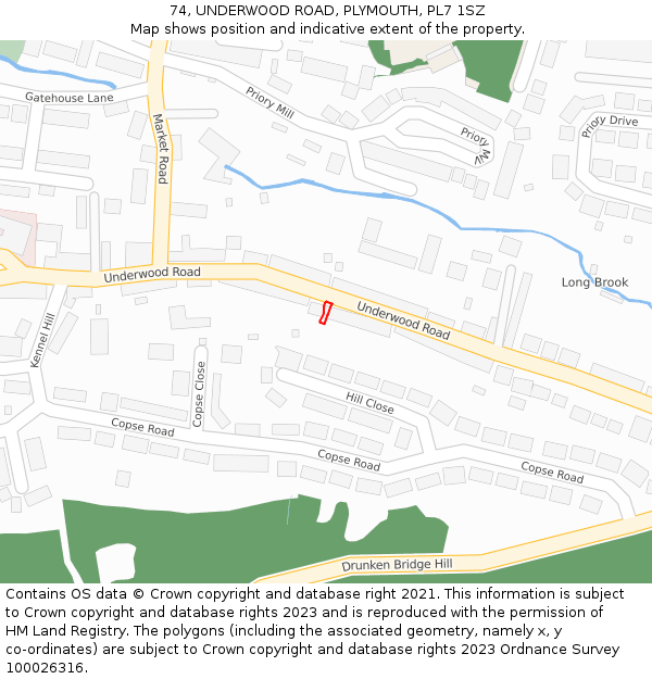 74, UNDERWOOD ROAD, PLYMOUTH, PL7 1SZ: Location map and indicative extent of plot