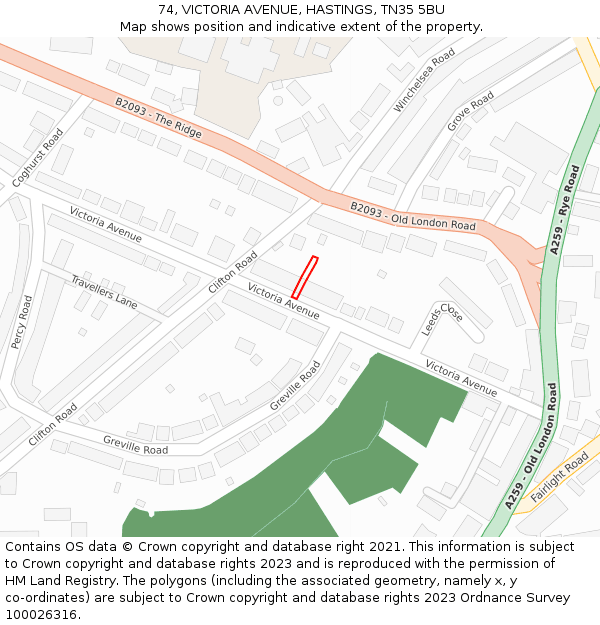 74, VICTORIA AVENUE, HASTINGS, TN35 5BU: Location map and indicative extent of plot