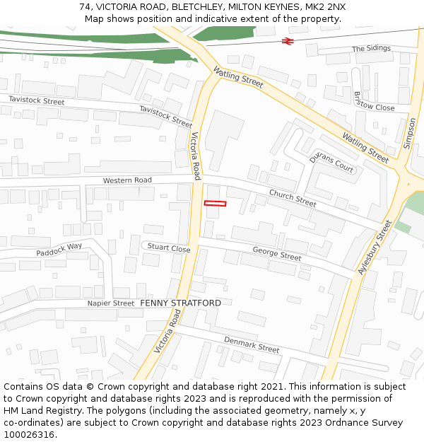 74, VICTORIA ROAD, BLETCHLEY, MILTON KEYNES, MK2 2NX: Location map and indicative extent of plot