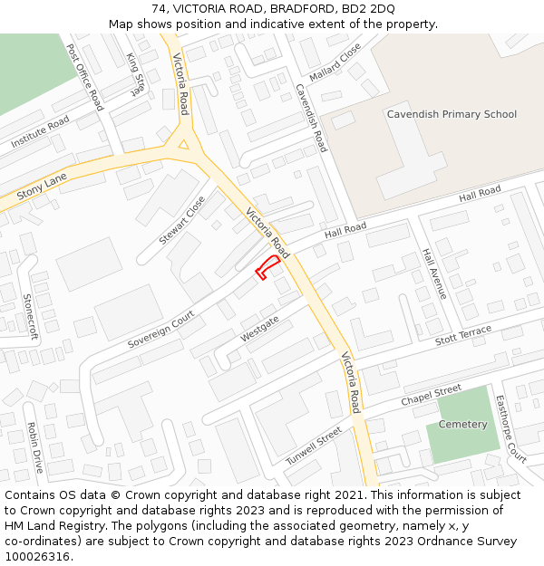 74, VICTORIA ROAD, BRADFORD, BD2 2DQ: Location map and indicative extent of plot