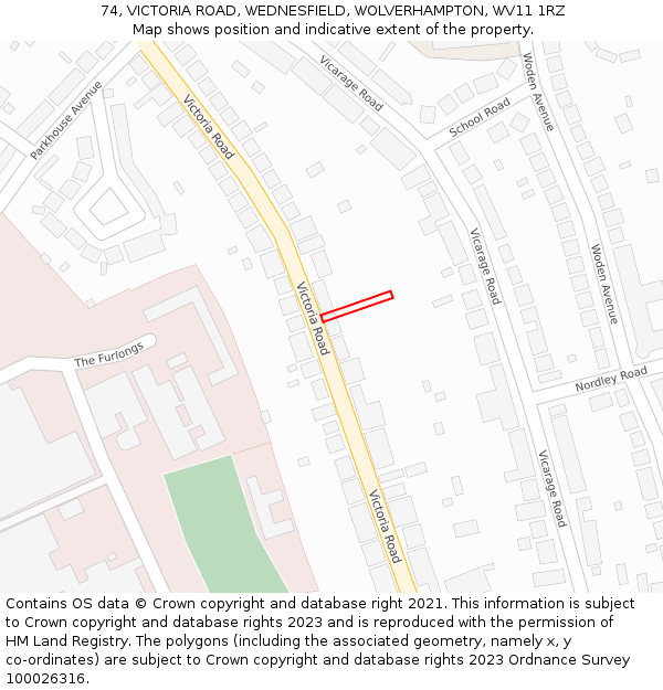74, VICTORIA ROAD, WEDNESFIELD, WOLVERHAMPTON, WV11 1RZ: Location map and indicative extent of plot