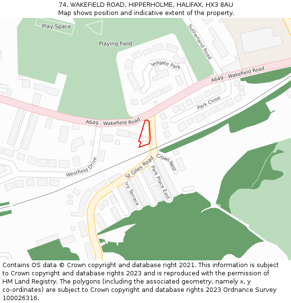 74, WAKEFIELD ROAD, HIPPERHOLME, HALIFAX, HX3 8AU: Location map and indicative extent of plot