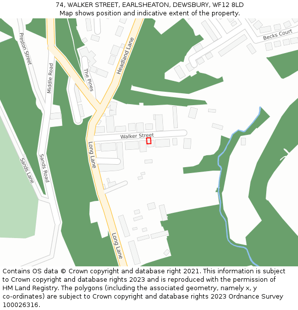 74, WALKER STREET, EARLSHEATON, DEWSBURY, WF12 8LD: Location map and indicative extent of plot