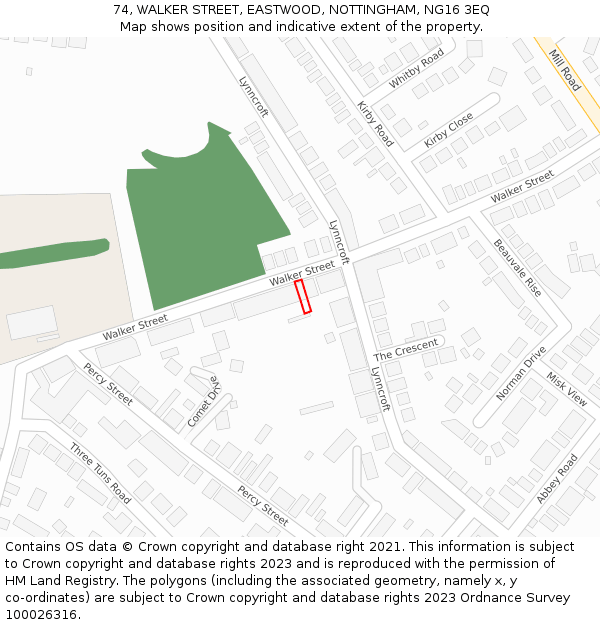 74, WALKER STREET, EASTWOOD, NOTTINGHAM, NG16 3EQ: Location map and indicative extent of plot