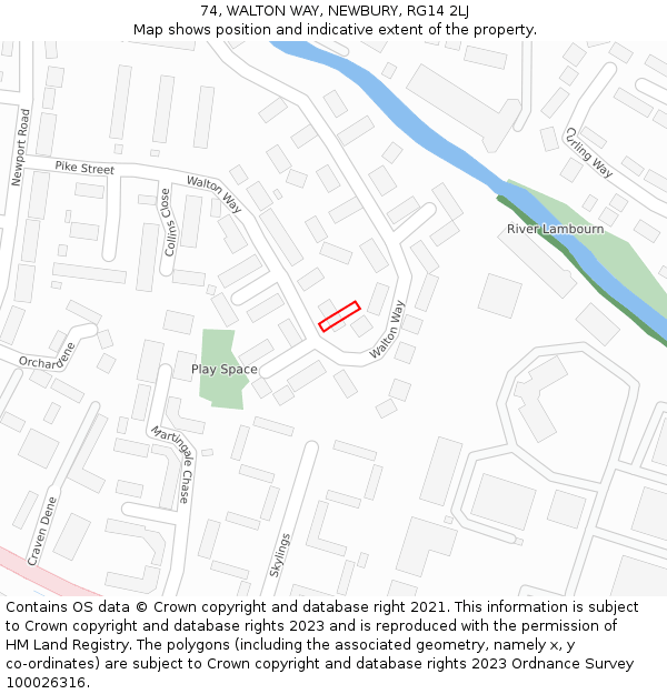 74, WALTON WAY, NEWBURY, RG14 2LJ: Location map and indicative extent of plot