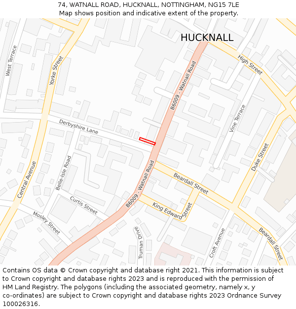 74, WATNALL ROAD, HUCKNALL, NOTTINGHAM, NG15 7LE: Location map and indicative extent of plot