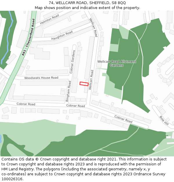 74, WELLCARR ROAD, SHEFFIELD, S8 8QQ: Location map and indicative extent of plot