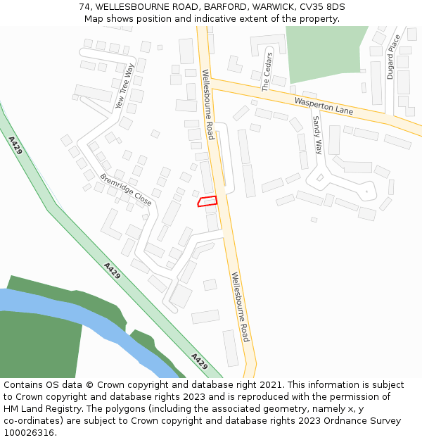 74, WELLESBOURNE ROAD, BARFORD, WARWICK, CV35 8DS: Location map and indicative extent of plot