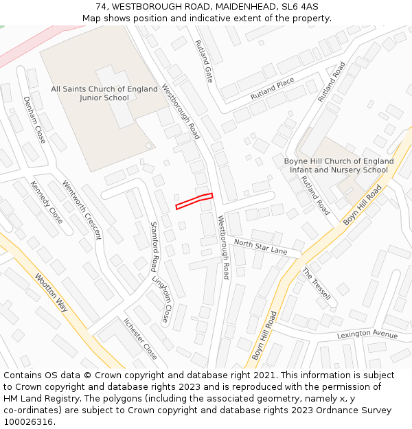 74, WESTBOROUGH ROAD, MAIDENHEAD, SL6 4AS: Location map and indicative extent of plot