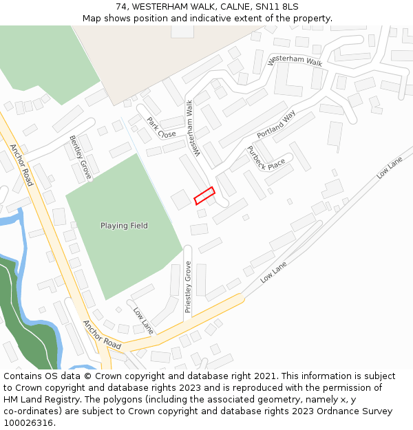 74, WESTERHAM WALK, CALNE, SN11 8LS: Location map and indicative extent of plot