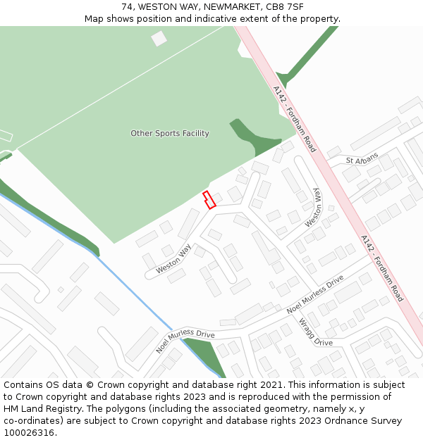 74, WESTON WAY, NEWMARKET, CB8 7SF: Location map and indicative extent of plot