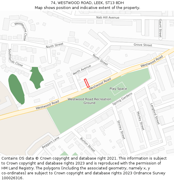 74, WESTWOOD ROAD, LEEK, ST13 8DH: Location map and indicative extent of plot