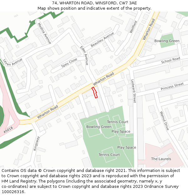 74, WHARTON ROAD, WINSFORD, CW7 3AE: Location map and indicative extent of plot