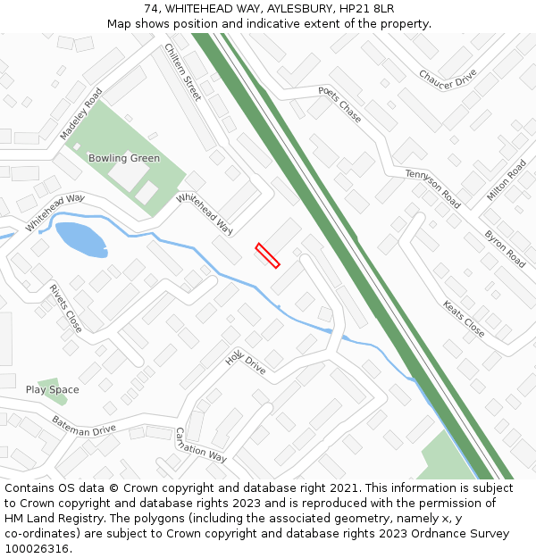 74, WHITEHEAD WAY, AYLESBURY, HP21 8LR: Location map and indicative extent of plot