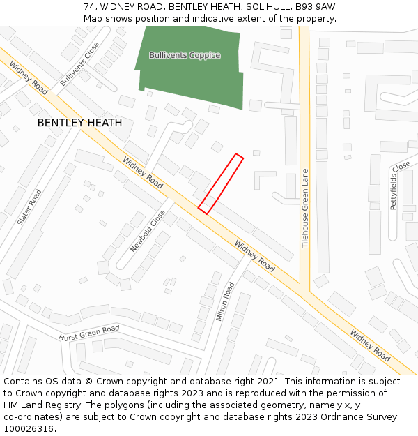 74, WIDNEY ROAD, BENTLEY HEATH, SOLIHULL, B93 9AW: Location map and indicative extent of plot