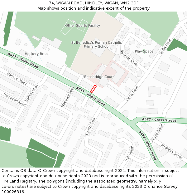74, WIGAN ROAD, HINDLEY, WIGAN, WN2 3DF: Location map and indicative extent of plot