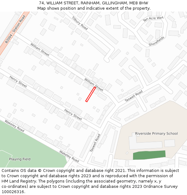 74, WILLIAM STREET, RAINHAM, GILLINGHAM, ME8 8HW: Location map and indicative extent of plot