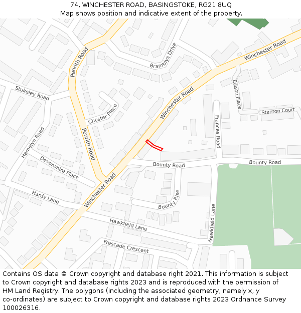 74, WINCHESTER ROAD, BASINGSTOKE, RG21 8UQ: Location map and indicative extent of plot
