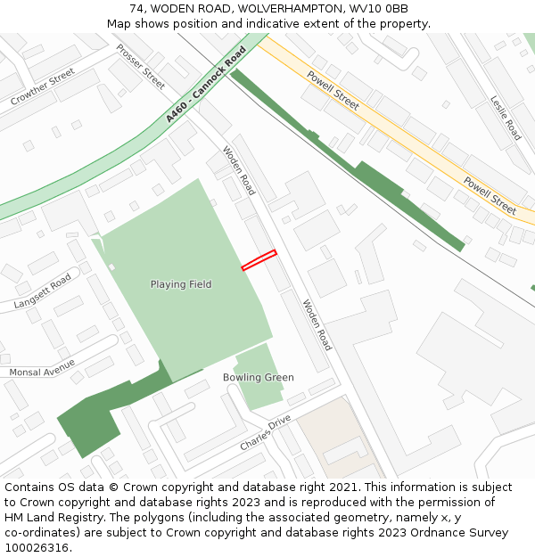74, WODEN ROAD, WOLVERHAMPTON, WV10 0BB: Location map and indicative extent of plot