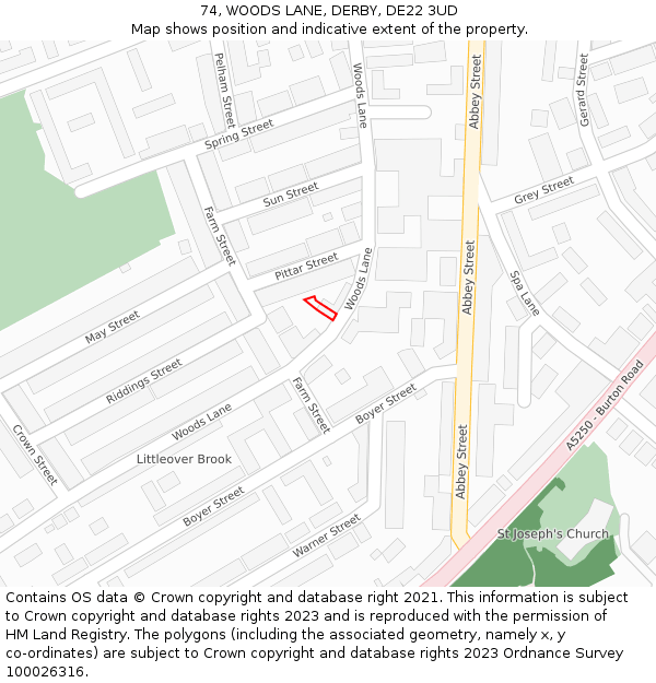 74, WOODS LANE, DERBY, DE22 3UD: Location map and indicative extent of plot