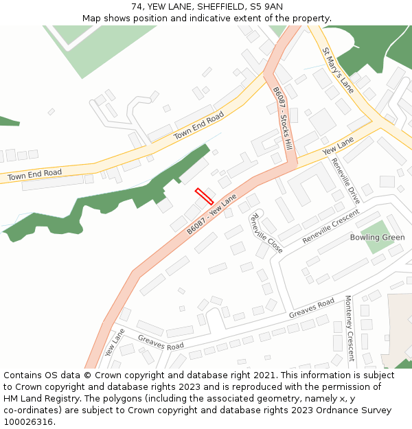 74, YEW LANE, SHEFFIELD, S5 9AN: Location map and indicative extent of plot